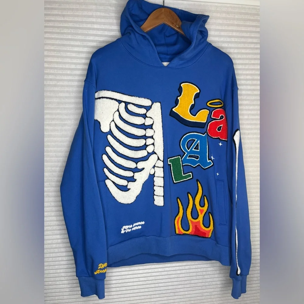 Lifted Anchors Burning Bridges Men Hoodie Sweater Large Blue Flames 100% Cotton